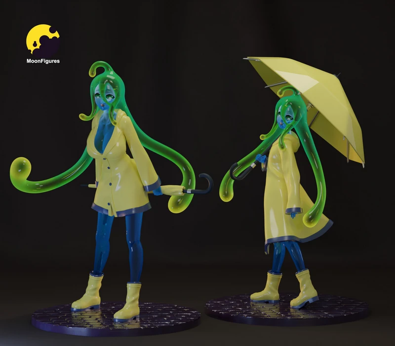 Suu from Monster Musume figurine with green tentacles and yellow raincoat