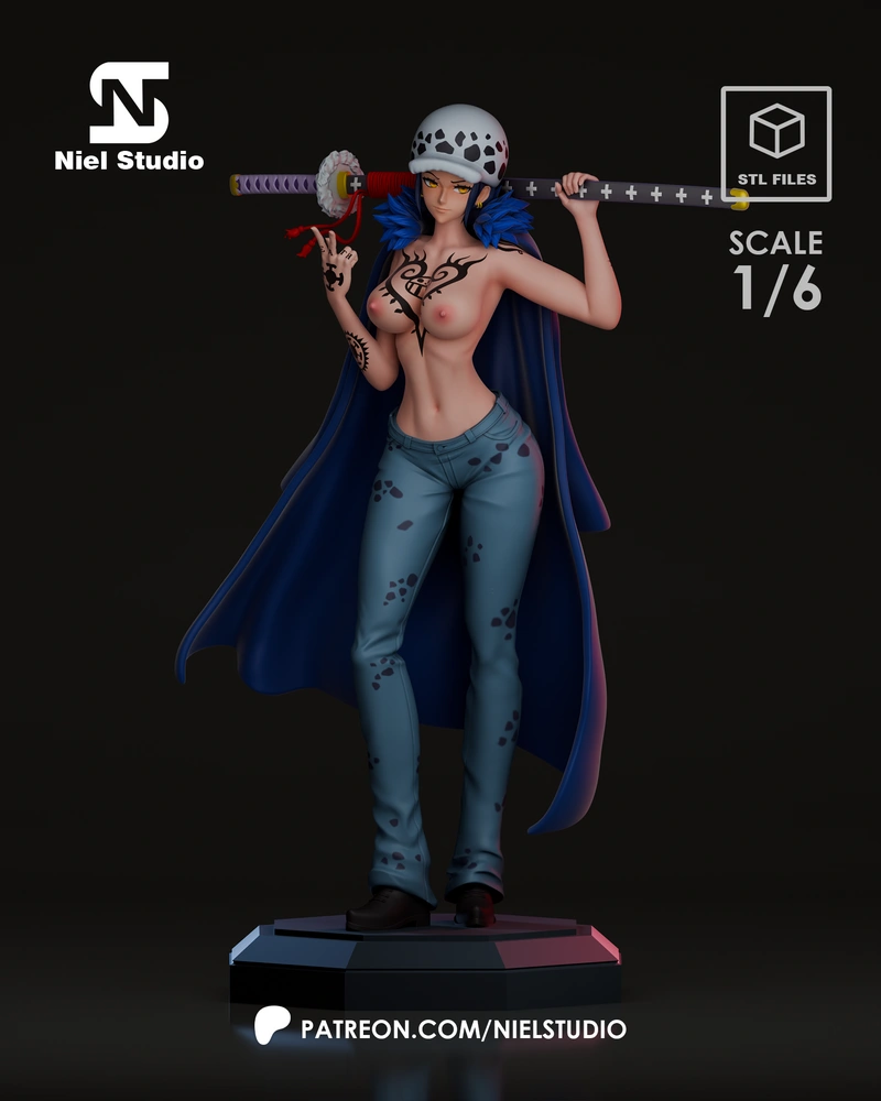 Trafalgar Law Girl One Piece figure with spotted hat and sword