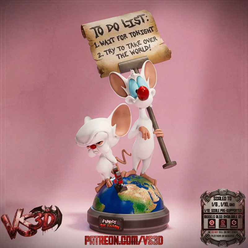 Pinky and the Brain Animaniacs figurine standing on a globe with a scroll