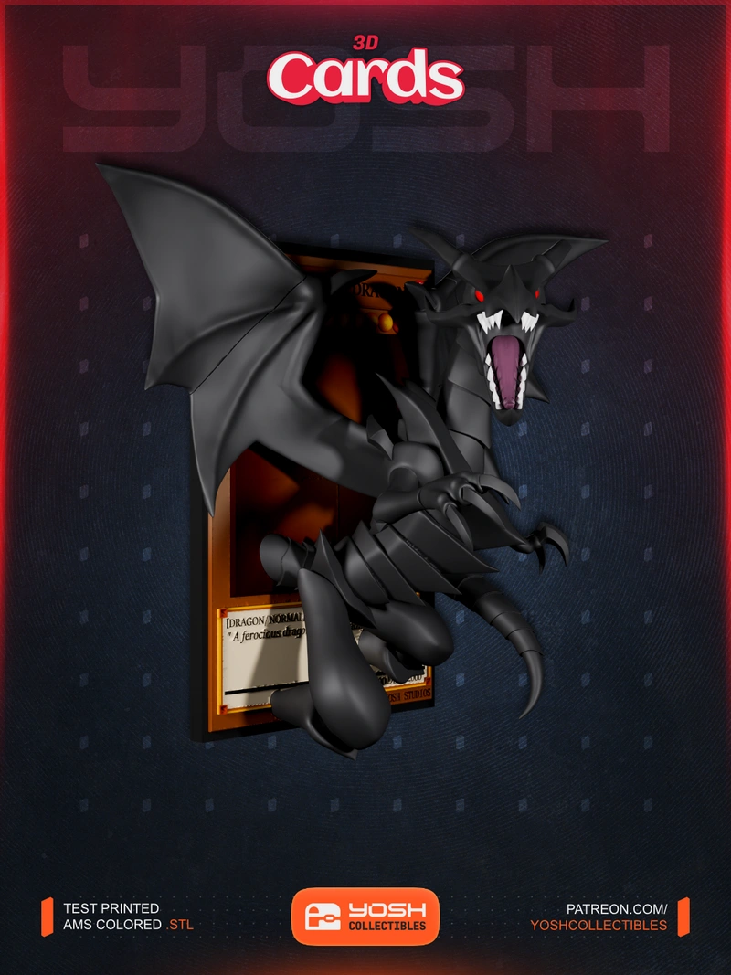 Red-Eyes Black Dragon 3D model with black wings, red eyes, fangs, claws, and a curved tail
