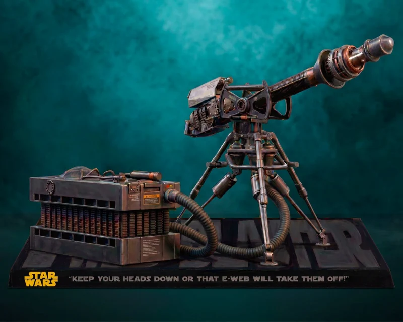 Star Wars E-Web Heavy Blaster 3D model on tripod with power unit and display base