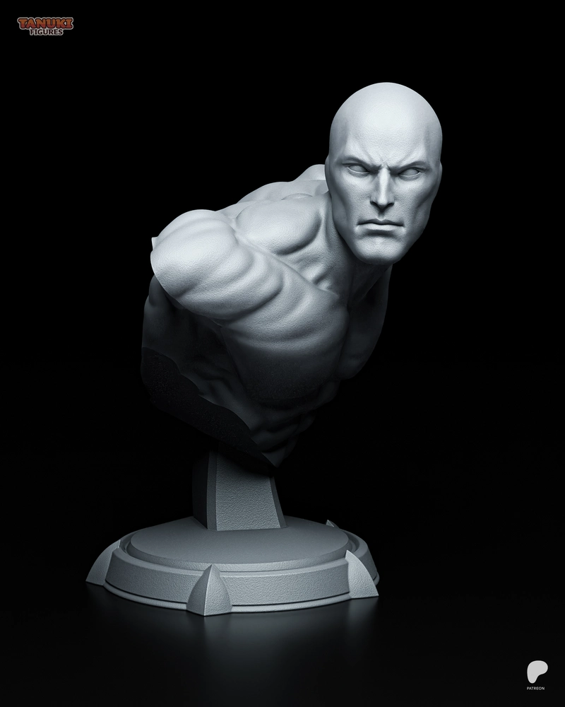 Silver Surfer muscular bust in a flying pose on a stepped display base
