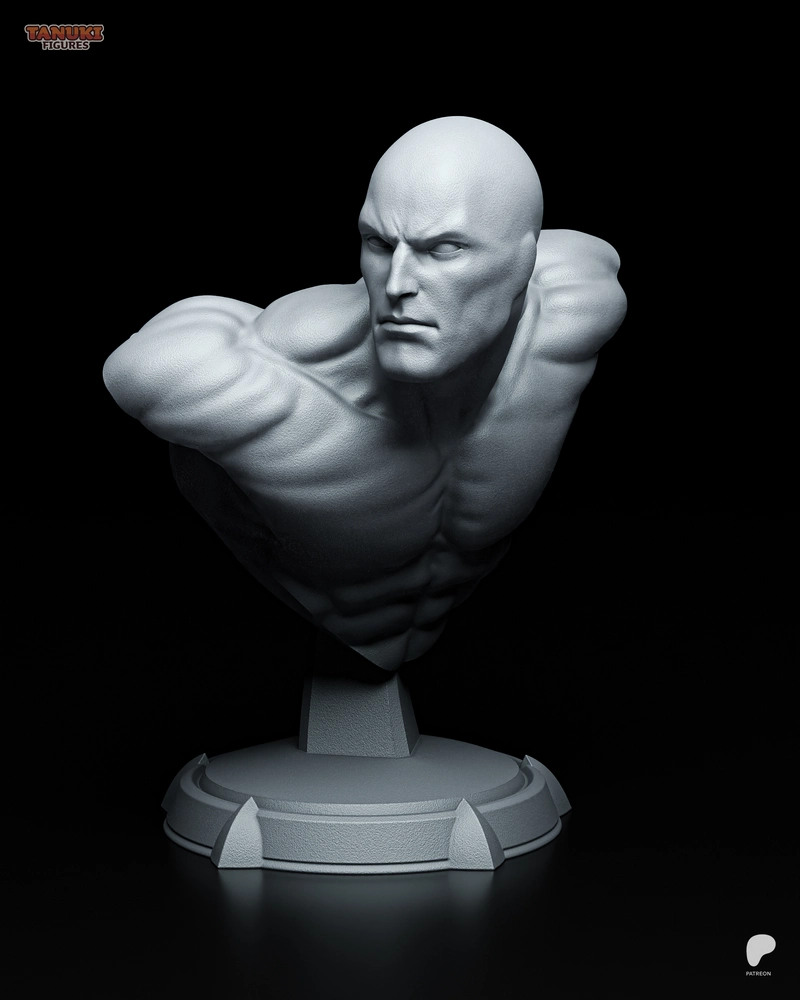 Silver Surfer Marvel bust with muscular torso and circular display base
