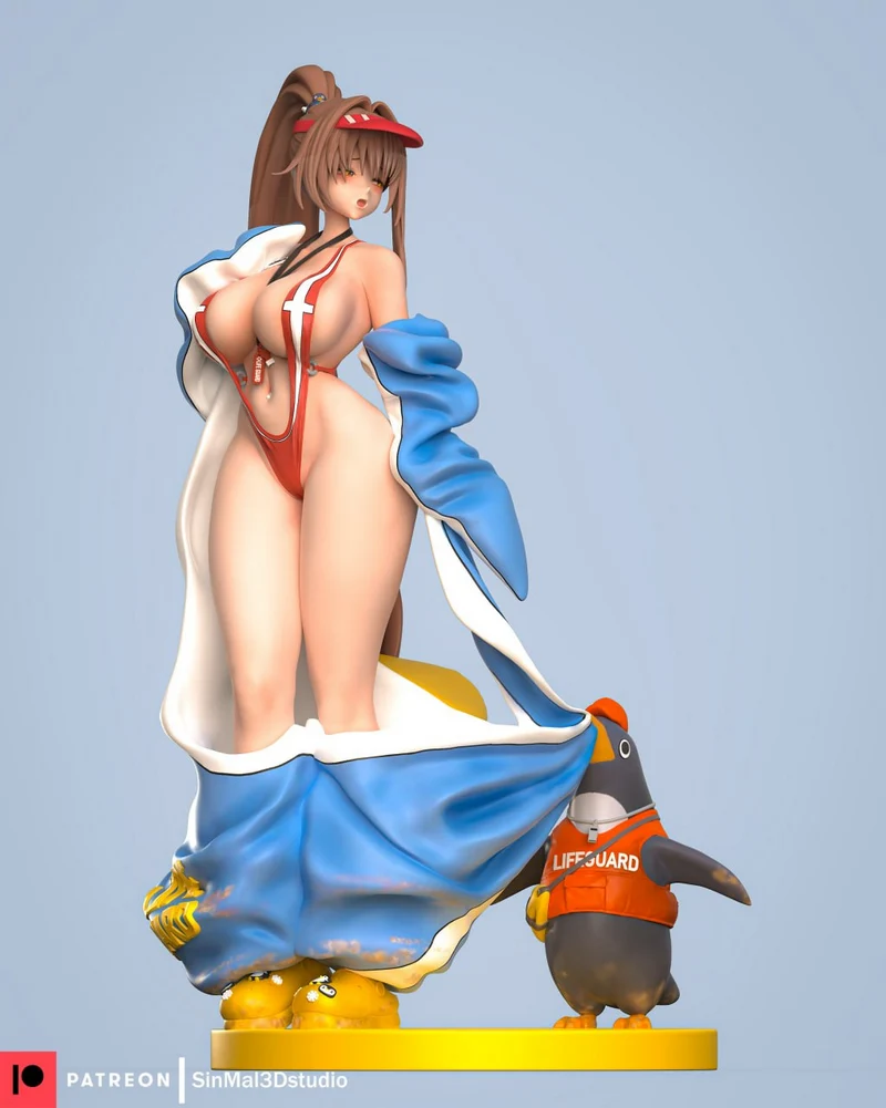 Marciana marine-themed Goddess of Victory: Nikke figurine with penguin companion