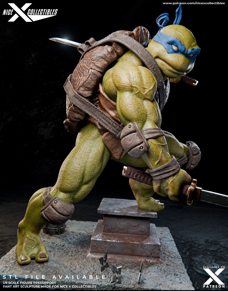 Leonardo from Teenage Mutant Ninja Turtles in a dynamic sword pose