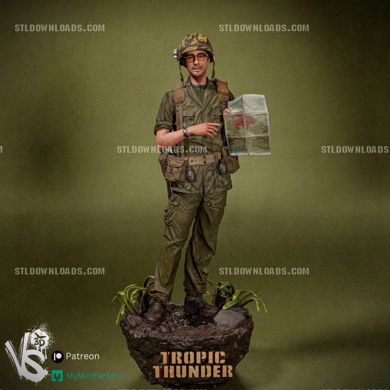 Kevin Sandusky Tropic Thunder soldier statue holding a map
