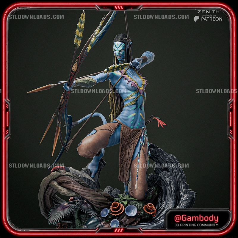 Neytiri from Avatar posed with a bow and arrow on a detailed sculpted base
