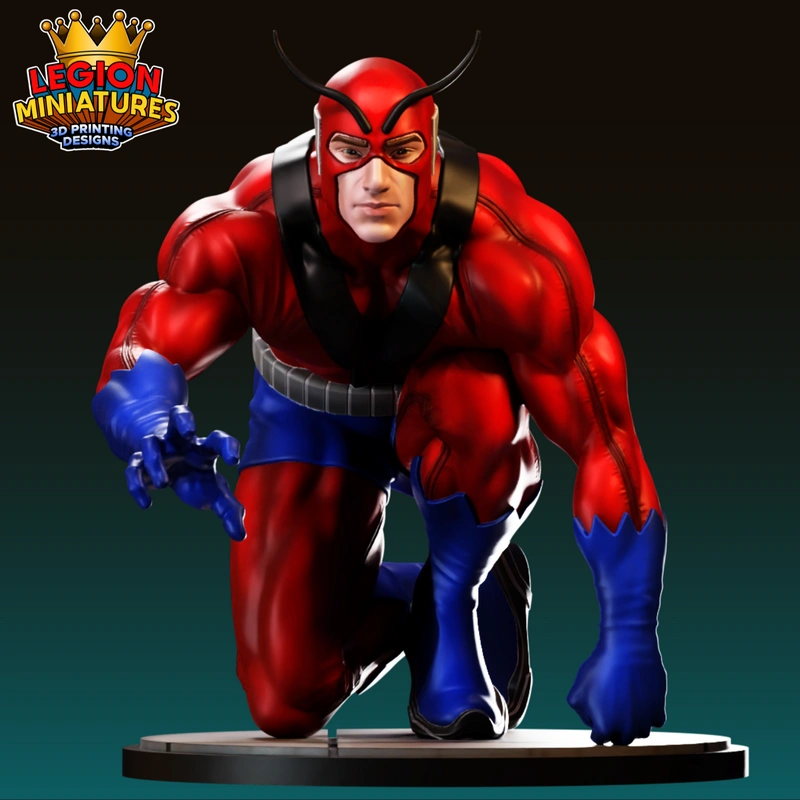 Giant-Man Marvel 3D model in a red and blue suit on a round base